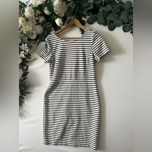Banana Republic Black and White Striped Midi Dress